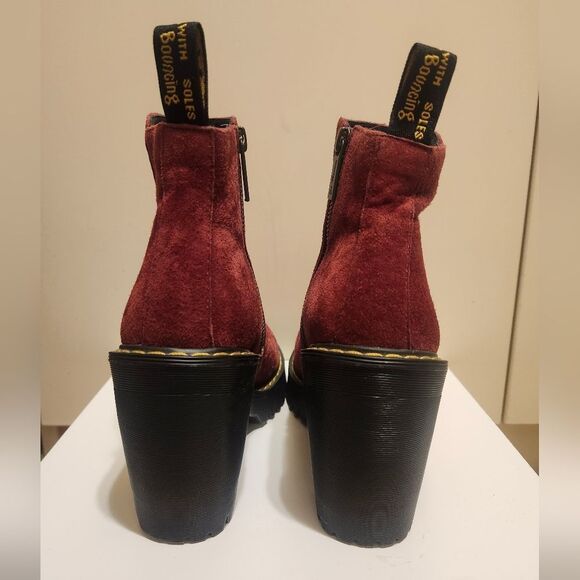 Doc Dr. Martens "Magdalena" Burgundy Suede Chunky Heel Ankle Boots Sz.6 Ret $160 - Picture 8 of 10